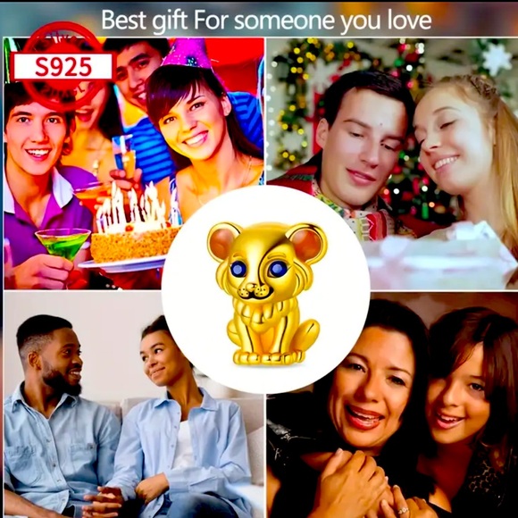 925 sterling silver Gold Lion Charm with Blue Eyes for bracelets/necklaces NWT - Picture 6 of 6